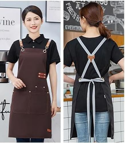 Miniatura 6 de Delantales de chef para hombres y mujeres con bolsillos grandes, delantal de trabajo ajustable de lona resistente con espalda cruzada