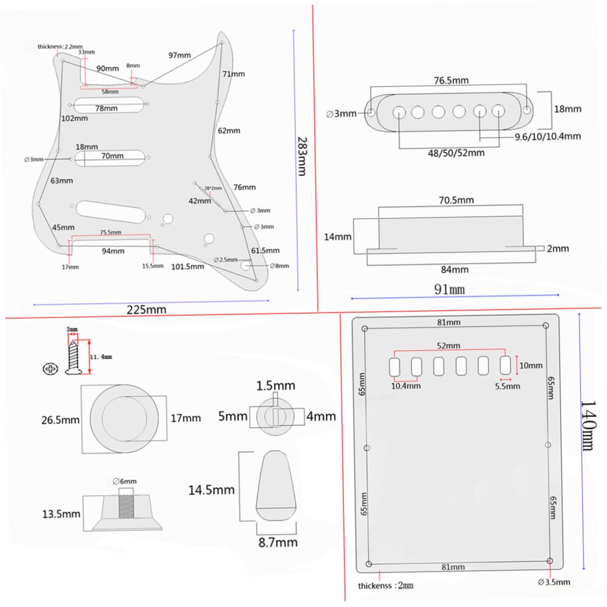 Kit De Guitare Électrique Diy Avec Chevalet Vibrato Et Accessoires De Style St Blanc