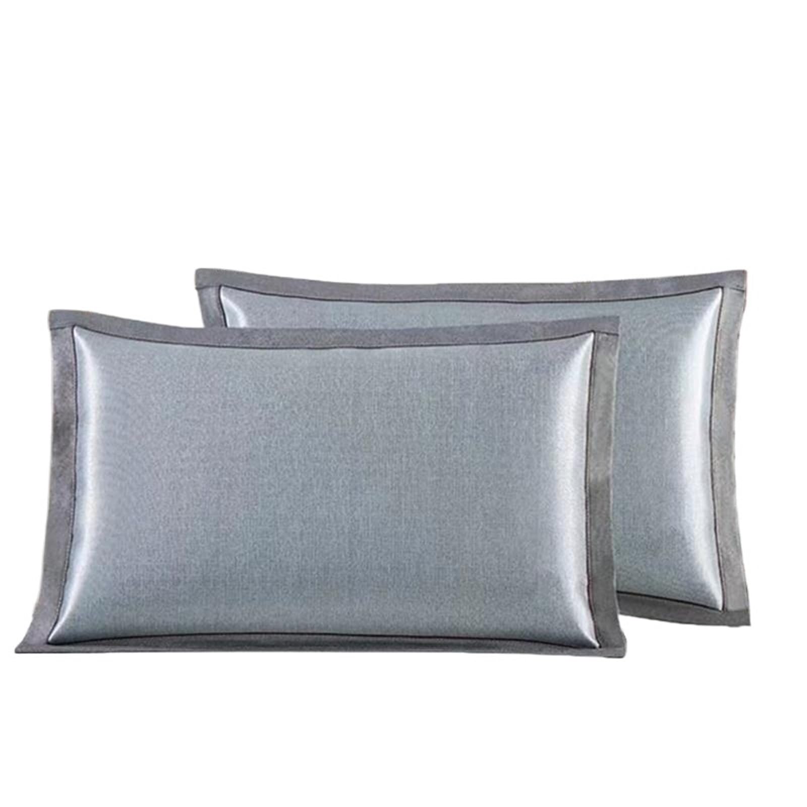 Summer Pure Color Ice Silk Pillowcase Cool Washable Single Person Cooling Mat Pair Set(B)
