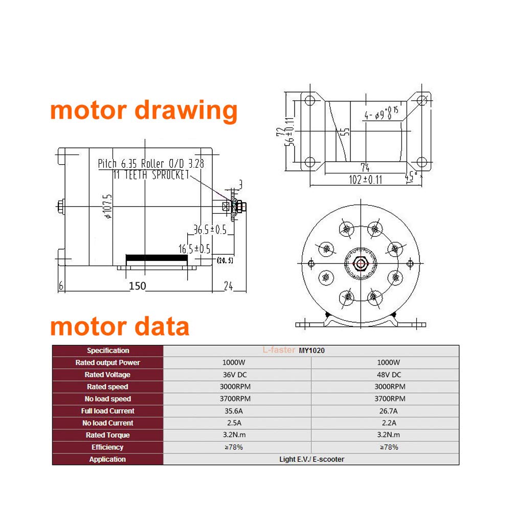 1000W Motorrad-Motor-Kit, das Gas ATV zu ATV ändert DIY 4-Rad-Kinderfahrzeug (36V Twist kit)