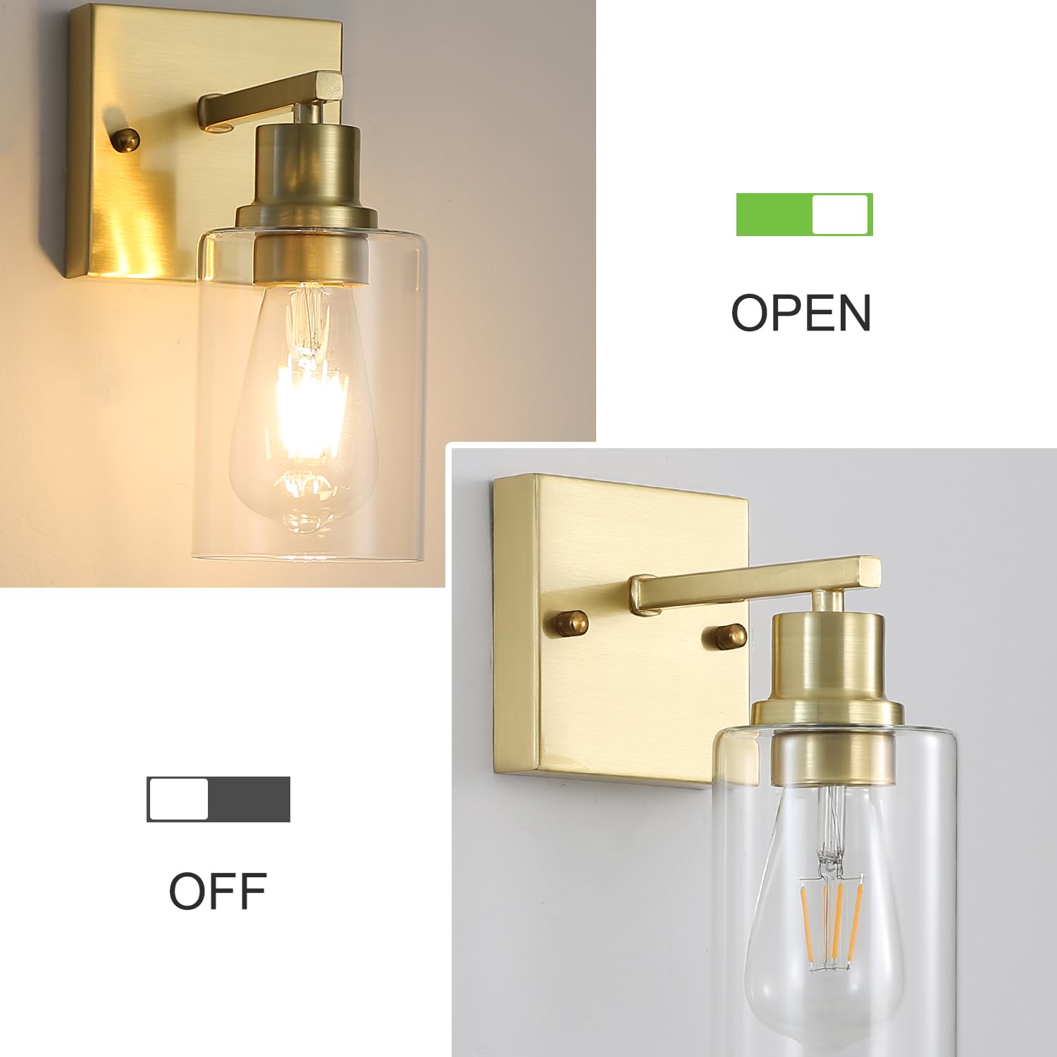 Jodauirt Bathroom Light fixtures Set of 2,Brushed Gold Vanity Lights with Glass Shade, Farmhouse Modern Wall sconces for Mirror,Bedroom,Living Room
