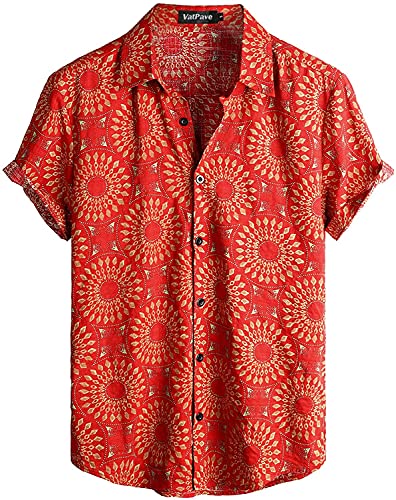 VATPAVE Mens Floral Hawaiian Shirts Short Sleeve Button Down Beach Shirts Medium Red Sunflower