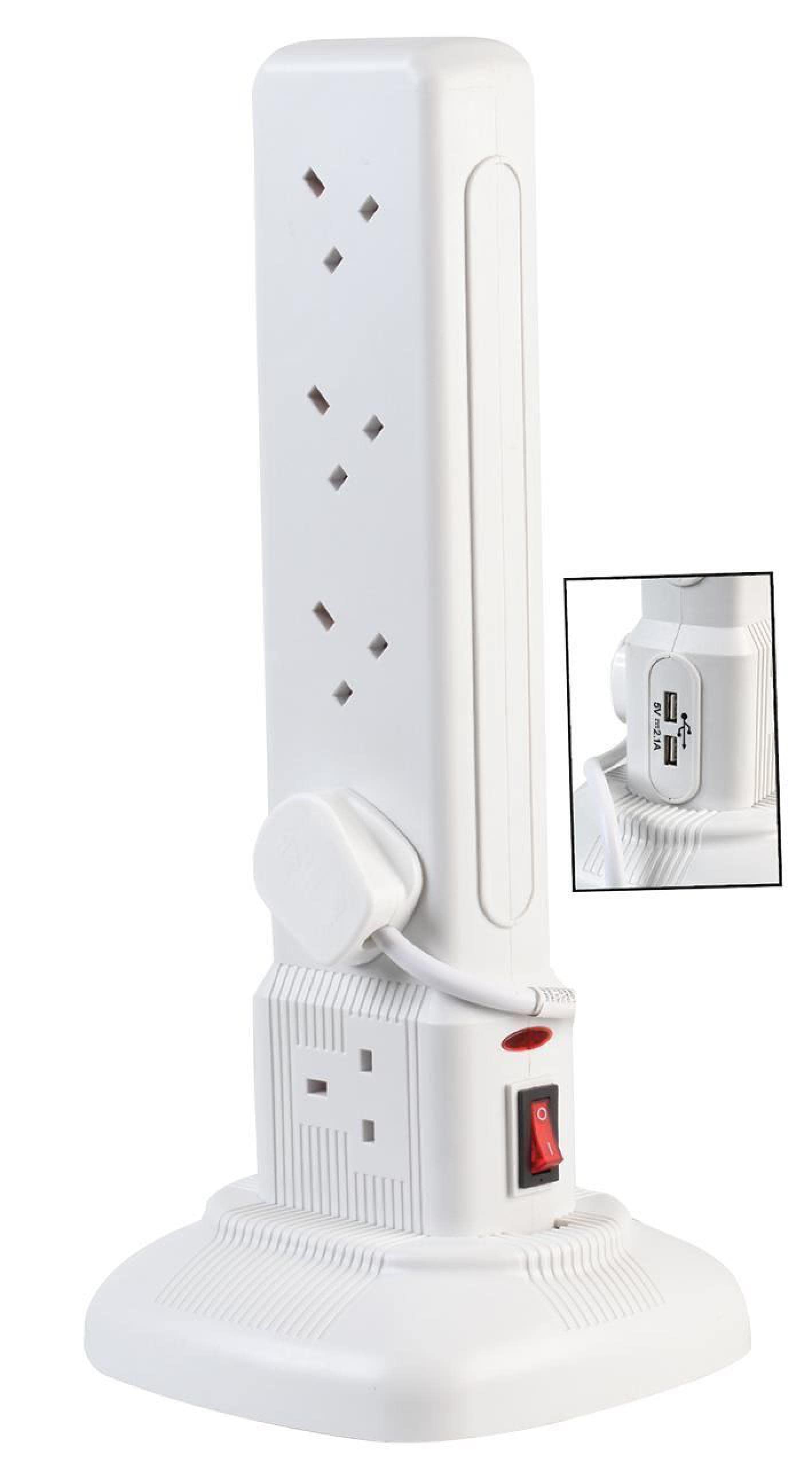 Pro Elec ? 10 Way Switched Tour extension lead avec USB, Blanc NEUF