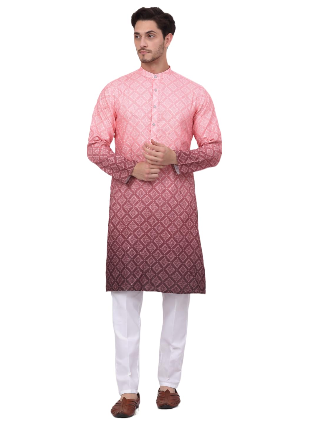 Jompers Men's Coral Ombre Printed Kurta Pyjama Set (Coral, Xxl)