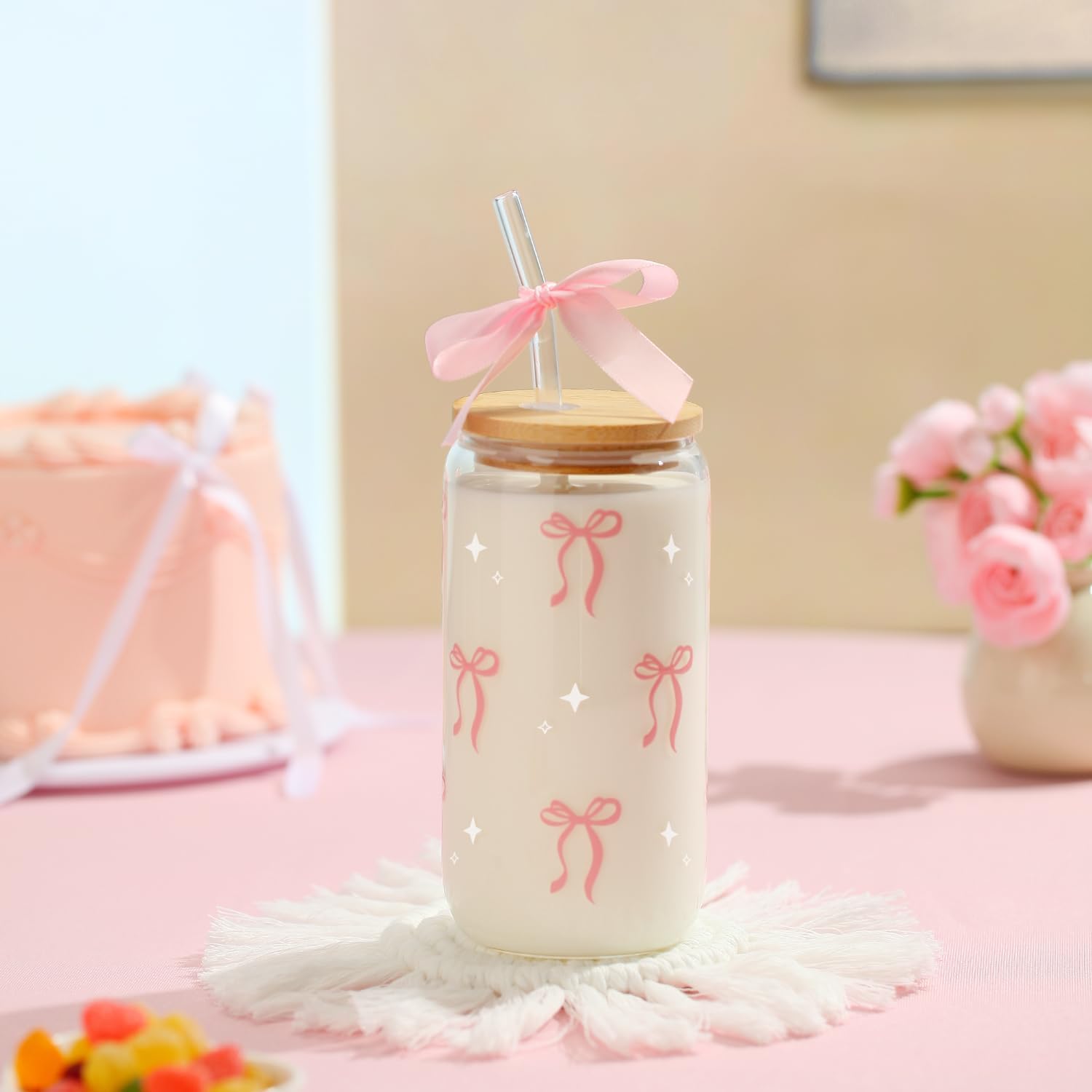 Birthday Gifts for Women Teen Girls, Happy Birthday Gift Baskets for Women, Coquette Pink Bow Glass Cup Gift Box Set, Chrismas Gifts for Daughter Sister Wife Girlfriend Mom - Image 5