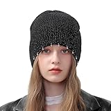 Knitted Wool hat Women's Fashion Versatile Personality Hip hop Bead Hanging Design Bag Head Cold hat (Black)