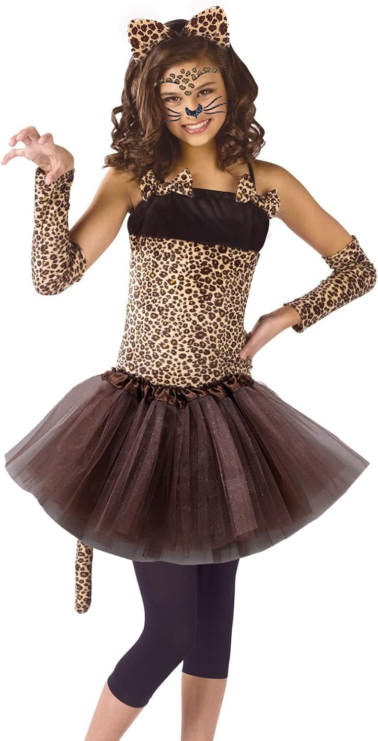 Cheetah Costume Set Leopard Ears Headband Tail Bowtie Tutu Skirt and Leopard Face Stickers for Halloween Animals Cosplay Set - Image 5