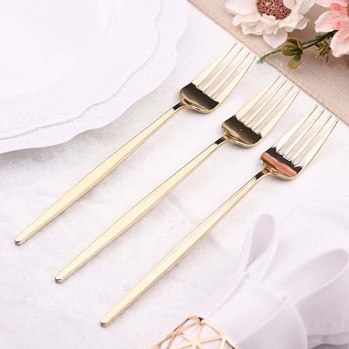 Miniatura 1 de Efavormart - Juego de 24 cubiertos de plástico de 8 pulgadas, color dorado brillante y resistente, cubiertos desechables elegantes