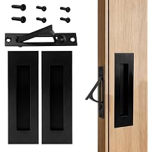 Pocket Door Hardware Set, Including 2 Stainless Steel Recessed Flush Finger Pulls & 1 Edge Pull Rectangular Pocket Door Handles for Sliding Barn Doors Black