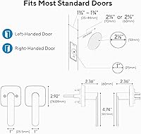 Vista 7 de ULTRALOQ Passage Lever Door Handle, Reversible Black Front Door Handle No Lock for Interior or Exterior Door, Closet, Hallway, Adjustable Latch