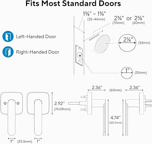 Miniatura 7 de ULTRALOQ Passage Lever Door Handle, Reversible Black Front Door Handle No Lock for Interior or Exterior Door, Closet, Hallway, Adjustable Latch