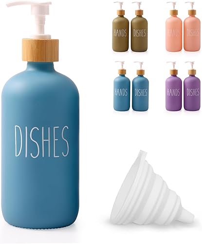 Dispensador de jabón de cocina de vidrio azul, dispensador de detergente o dispensador de jabón para platos para fregadero de cocina, dispensador de