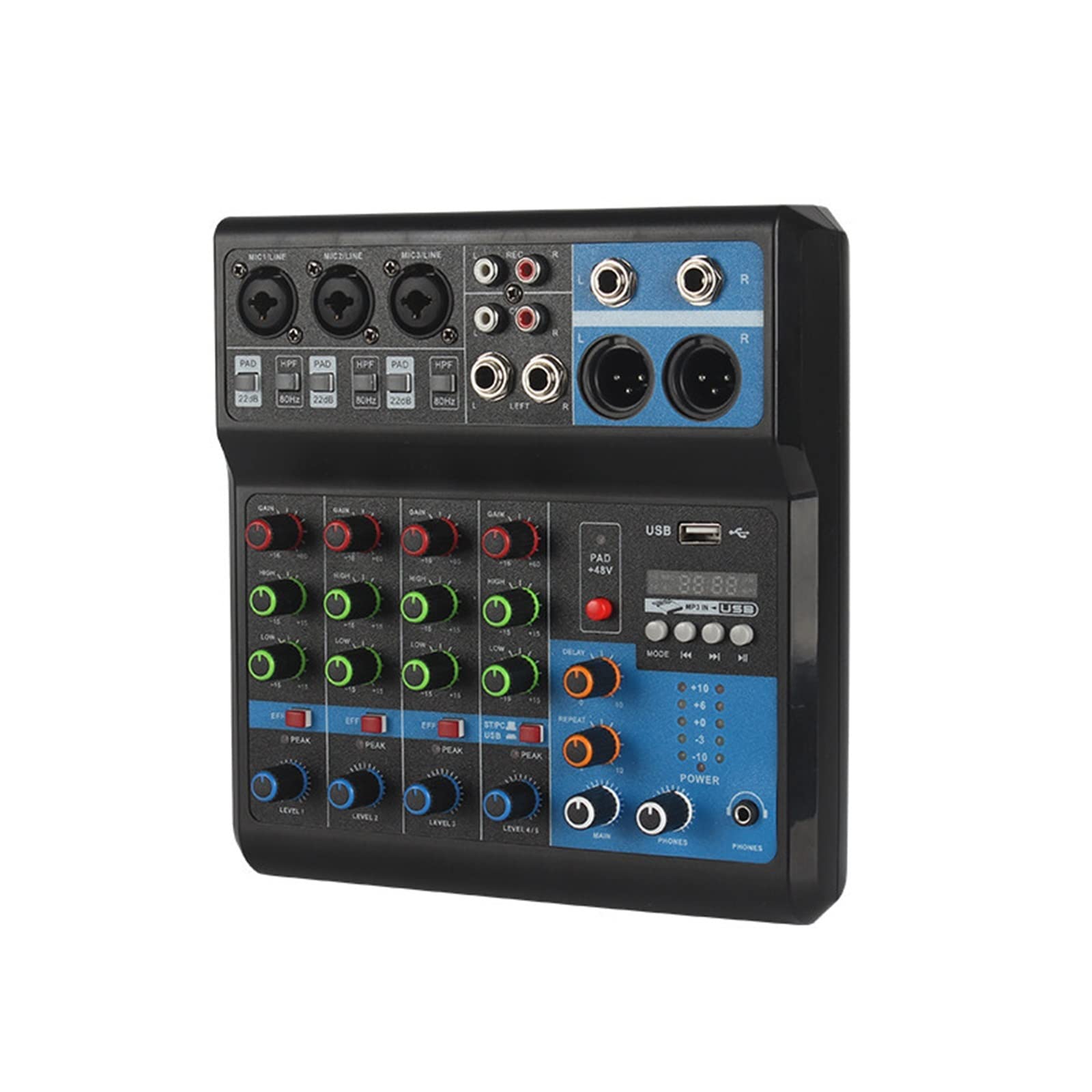 Mezclador de audio, Procesador de interfaz de equipo profesional profesional mezclador de consola de mezcla de tarjeta de sonido de disco libre de grabación de ordenador de 5 vías Para podcast/grabaci