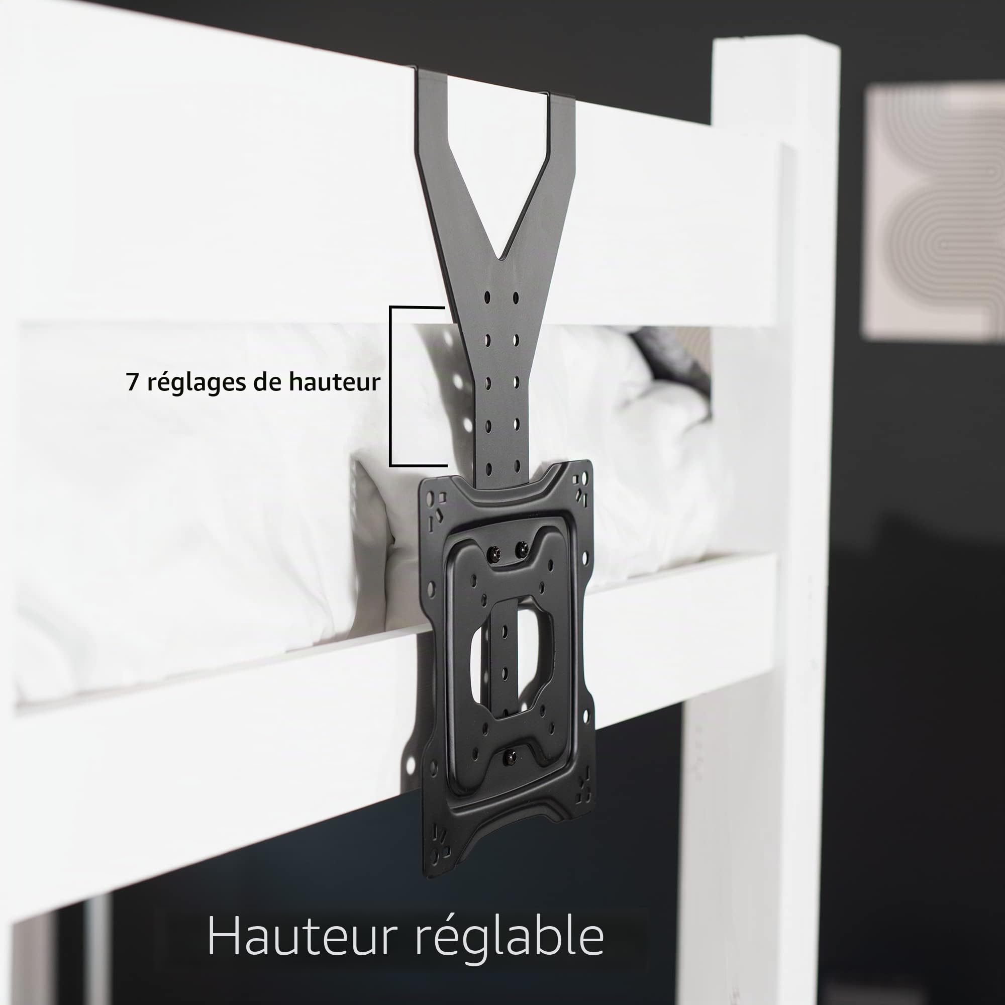 VIVO MOUNT-TV01LB Support de fixation pour écrans plats et incurvés de 24 à 55", en acier léger, barre transversale réglable en hauteur, pour lit mezzanine, porte fine, VESA max 400 x 400, noir
