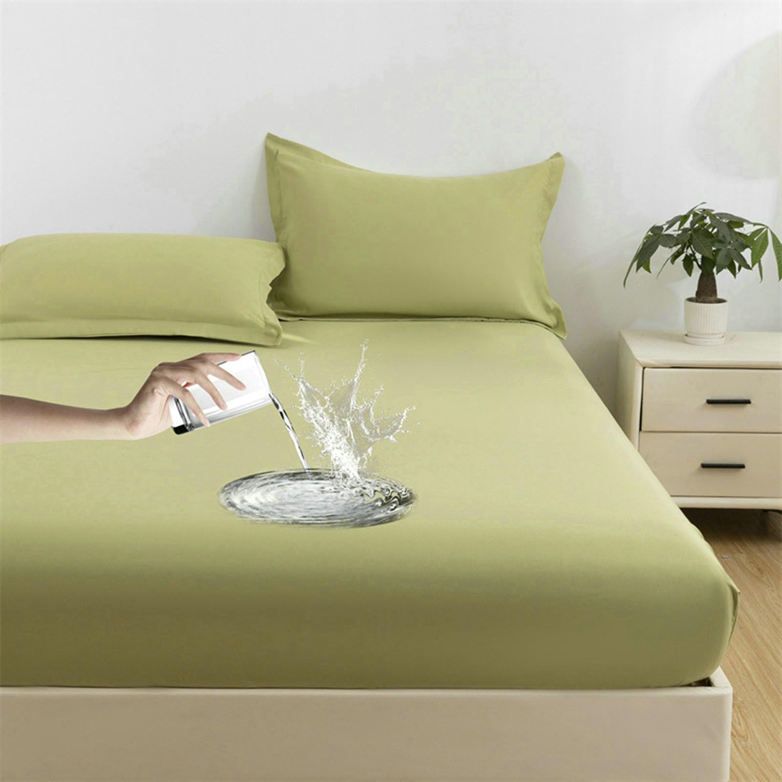 Stfery Bed Cover Queen Size 1 Piece Sheet Set Super Soft Easy Care Washed Cotton Deep Fitted Sheet Grass Green 78.8W x 59.1L Inch