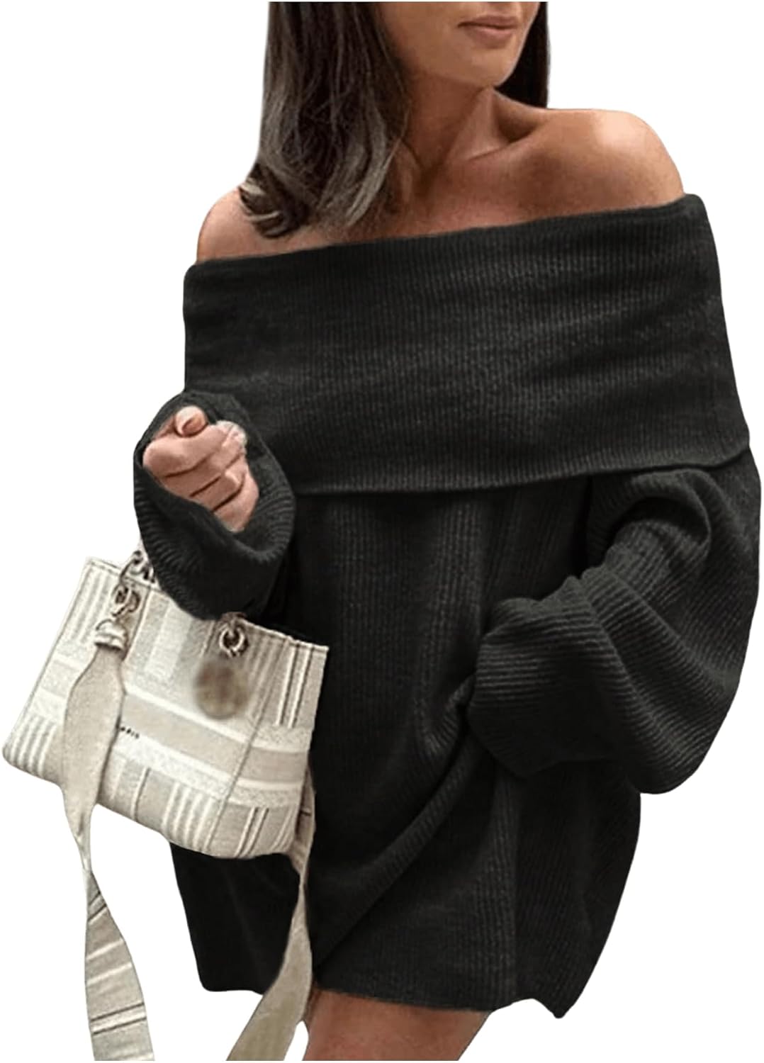 SOLY HUX Women's Off The Shoulder Sweater Dress Long Sleeve Knit Loose Mini Dresses