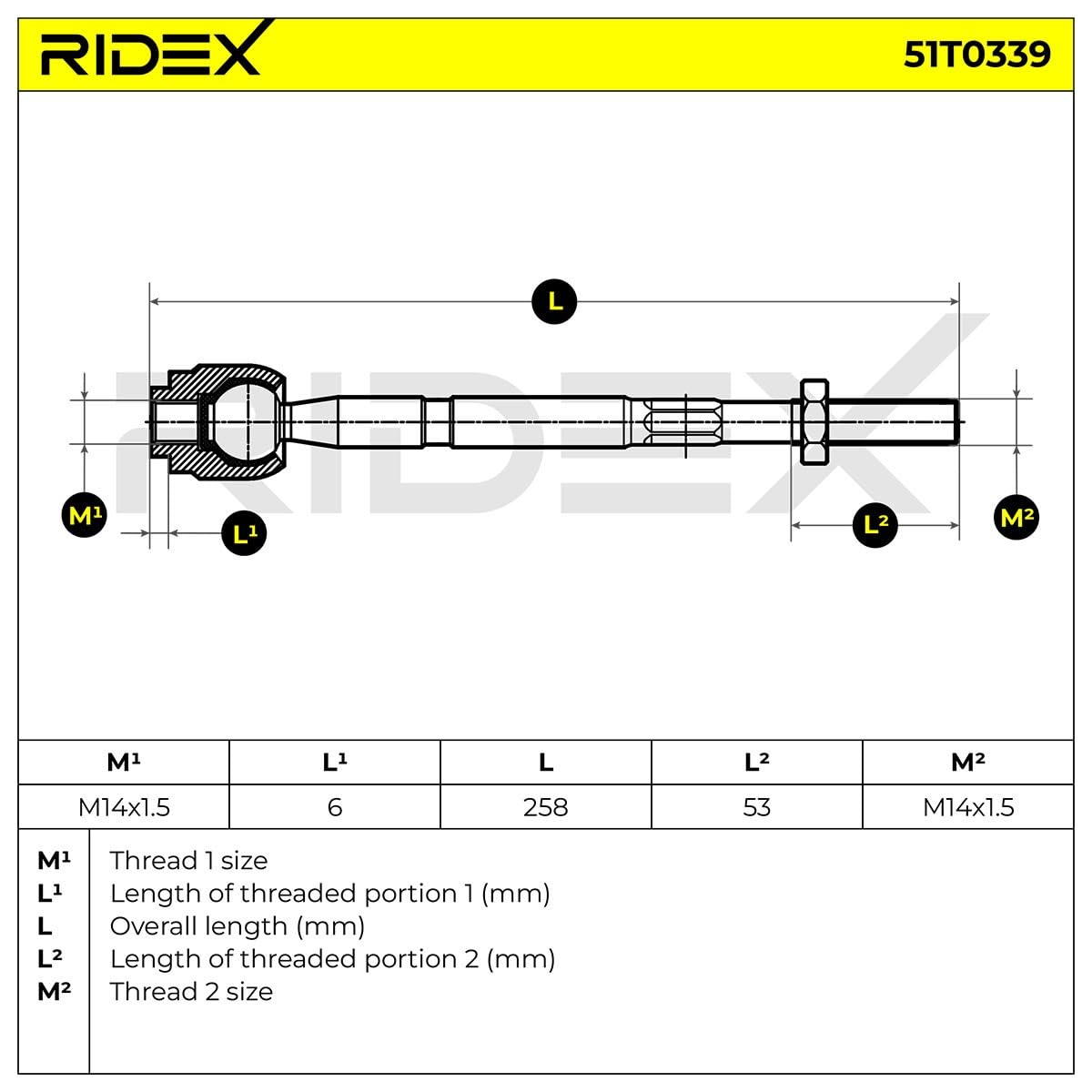 RIDEX 51T0339 Rótula axial de dirección Delantero, ambos lados Compatible con FIAT Idea 350