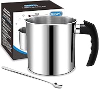 DINGPAI 44oz 304 Stainless Steel Candle Pouring Pot with Spoon - Heat-Resistant Handle & Dripless Spout for Wax Melting