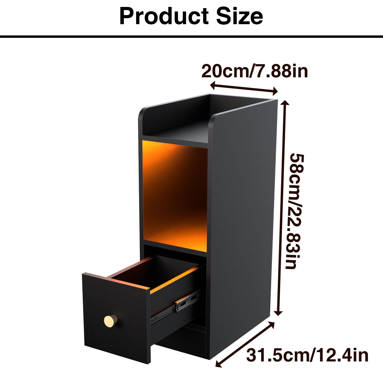 Table De Chevet Avec Prise Et Bande LED – 2 Tiroirs + Compartiment Secret, Blanc, Verrouillable
