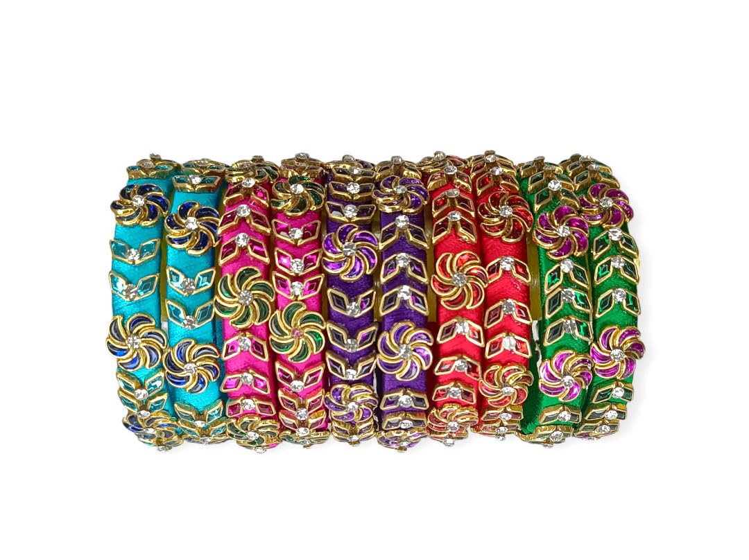 Blue jays hub Silk Thread Bangles New kundan Style Pink And Gold color Set Of 14 for Women/Girls-image-26