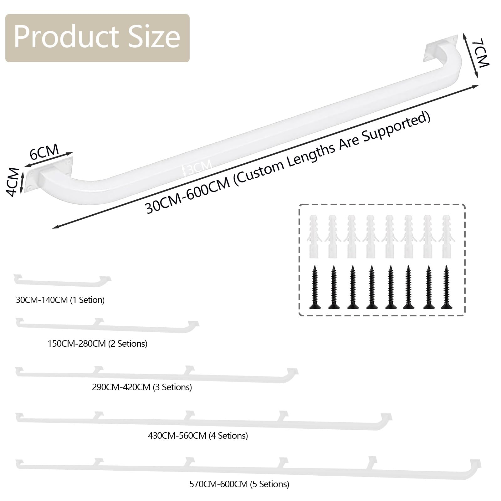 Pasamanos para escaleras - Kit Completo 30 cm-600 cm, pasamanos de Escalera de Hierro Forjado de Metal Pasamanos de Pared para escaleras Interiores y Exteriores Blanco (Size : 80cm)