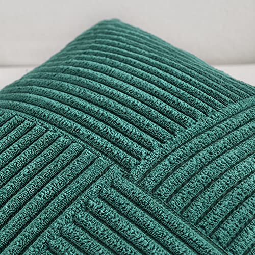 Image of Fancy Homi 2 Packs Teal Samll Decorative Throw Pillow Covers 12x12 Inch with for Couch Bed Sofa, Rustic Farmhouse Boho Home Decor, Soft Corss Patchwork Corduroy Square Cushion Case 30x30 cm