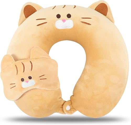 Miniatura 10 de Almohada de cuello para niños para viajar con máscara de ojos para dormir, bonita almohada de cuello de viaje, almohada de espuma viscoelástica