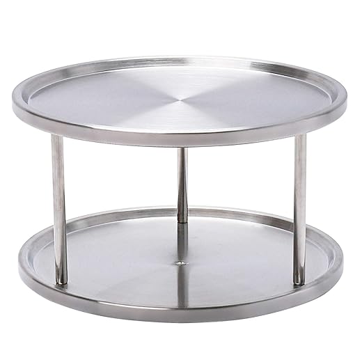 2 Tier Lazy Susan Turntable Organizer,Stainless Steel 360 Degree Turntable Pantry cabinet Turning Table Spice Rack Organizer Tray for Kitchen Bathroom Bedroom Parlor