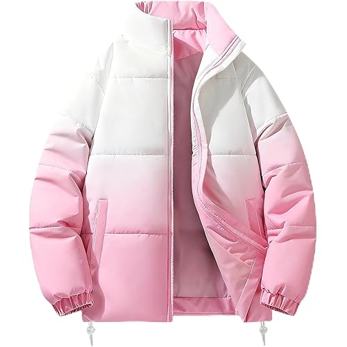 Ruziyoog Men's Gradient Puffer Jacket Winter Warm Quilted Coat Thick Down Alternative Outerwear Fashion Casual Streetwear