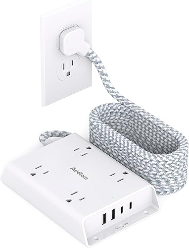 Miniatura 8 de Addtam - Regleta protectora de sobretensiones de 15 pies, cable de extensión de enchufe plano con 4 cargadores de pared USB (2 puertos USB C),