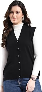 monte carlo Women Regular Fit V Neck Solid Button Closure Sleeveless Cardigan | Warm Winter wear | Cozy Knitted Sweater | Casual Layering Outfit | Winter Cardigan for Women's-picture-42