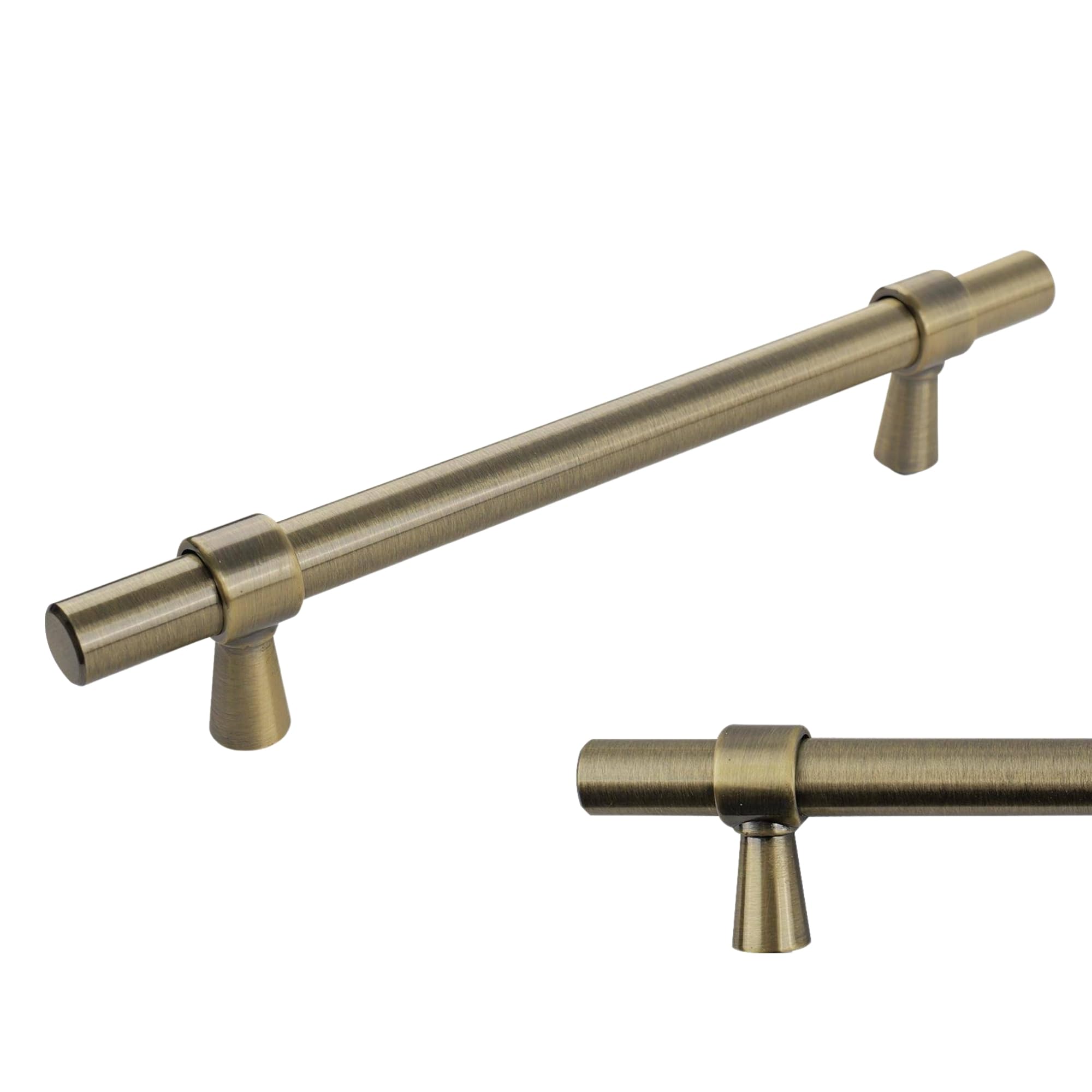 keypak 10 Pack Smooth T-Bar Cabinet Handles, 128mm Hole Centres, Antique Brass - Modern Drawer Pulls for Kitchen Cupboards, Wardrobe Doors, Dresser