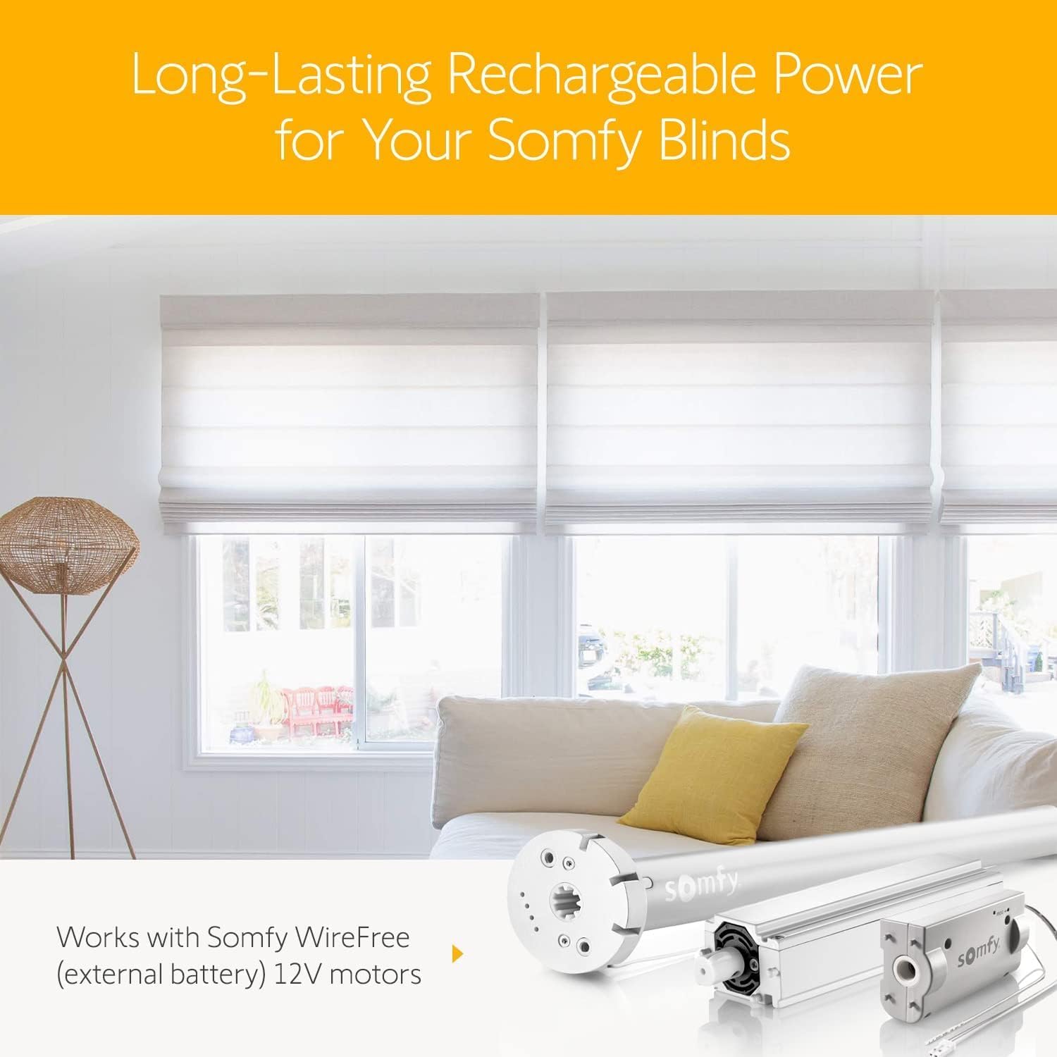 Somfy Lithium-Ion Battery Pack & Charger Bundle - Power & Charge Blinds, Shades, Curtains - Long-Lasting, Easy Installation with Wall Mount Clips - #9021217, #9025166
