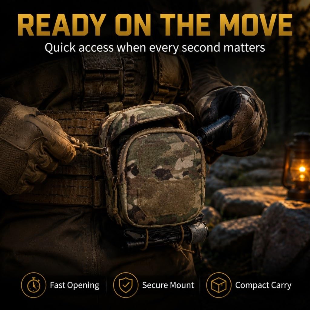 Pochette Utilitaire Tactique Molle, Support de Ceinture, Sac de Rangement EDC en Nylon 500D