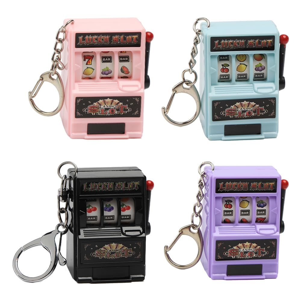Opexicos 4Pcs Game Machine Keychain Mini Casino Lucky Charm Jackpot Key Chains Pendant Gifts