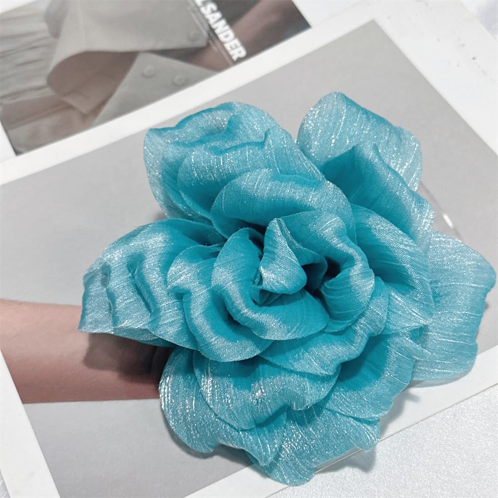 Flash Camellia Flower Brooch Pin for Women Men Elegant Texture Fabric Dahlia Rose Floral Brooches Lapel Pins Dainty Wedding Holiday Party Costume Dress Accessories Jewelry image 5