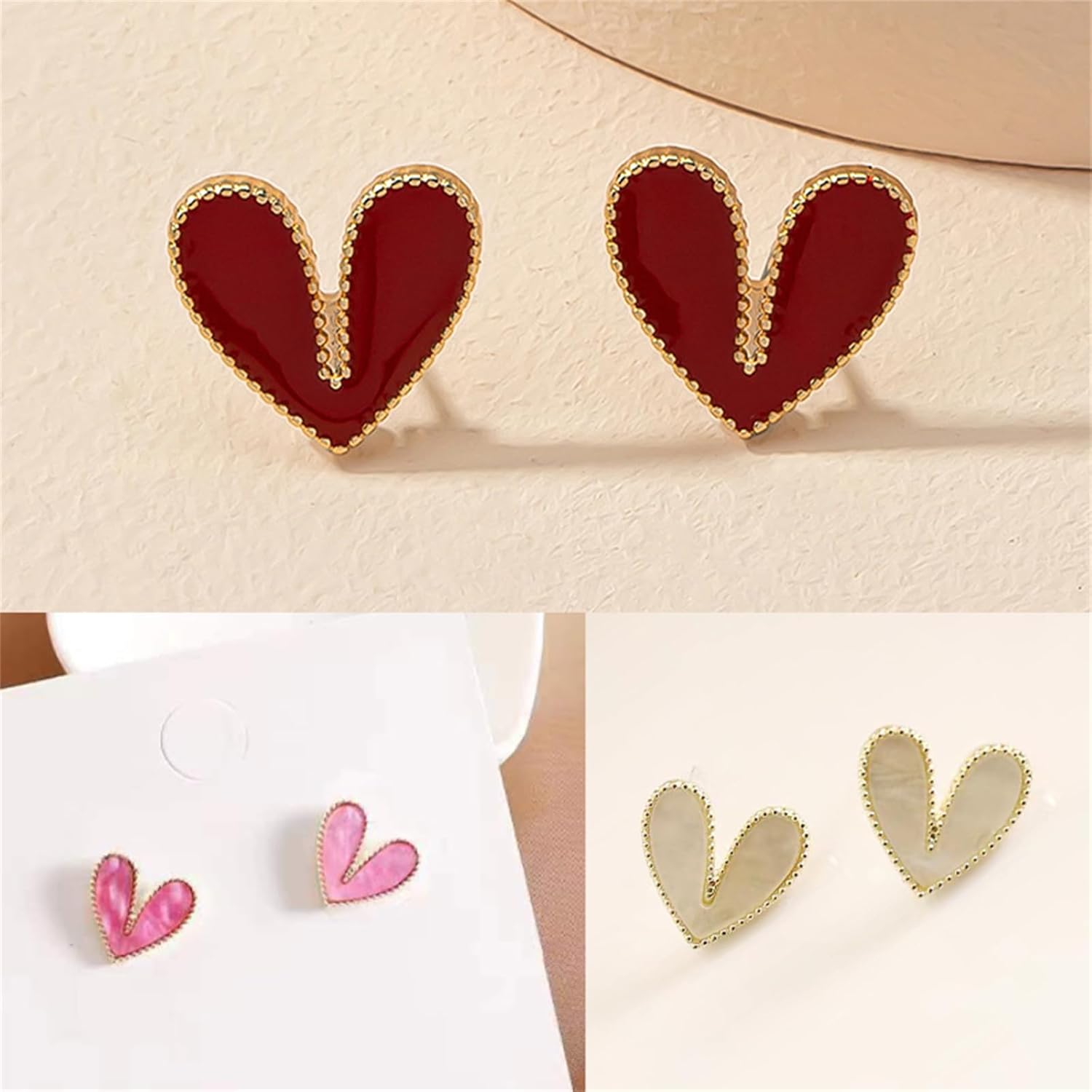 9 Pairs Heart Drop Earrings Set for Women Dainty Bow 14K Gold Plated Bow Heart Dangle Earrings Minimalist Pink Red White Valentine's Day Themed Jewelry Gifts - Image 6
