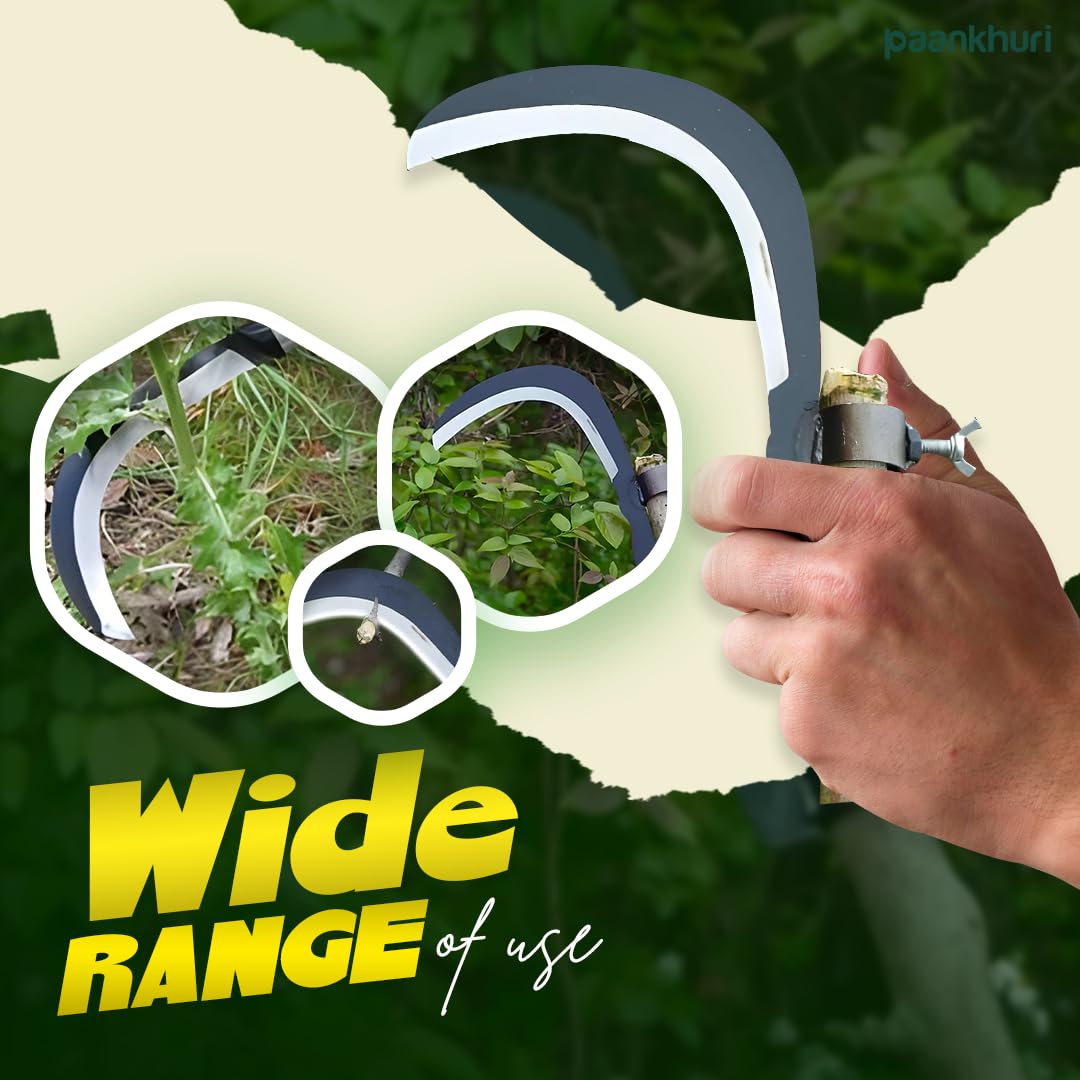 Paankhuri™ Grass Sickle Cutter Head, Manganese Steel Sharp Curved Blade for Grass, Weeds, Harvesting and Gardening, Hand Sickle Cutter, Durable Manual Farming Tool for Cutting and Trimming Plants 4
