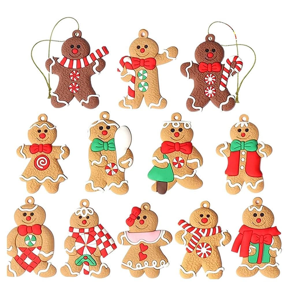 CTRLZS 12Pcs Ornaments for Christmas Assorted Plastic Gingerbread Figurines Ornaments for Christmas Tree Hanging Decorations Easy to Use