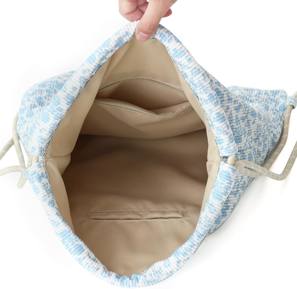 Original Design Boho Corduroy Print Drawstring Backpack - Lightweight Cinch Sackpack for Women, Perfect for Gym, Travel, Beach, and Outdoor Sports - Image 3