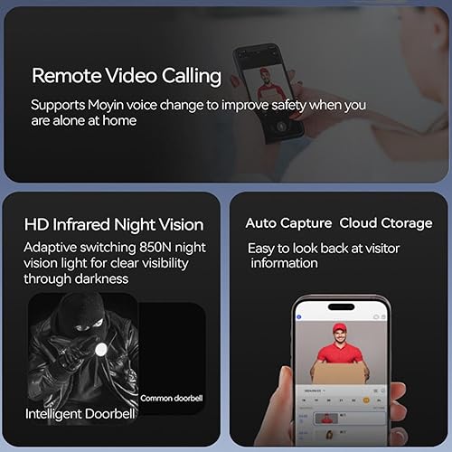 Miniatura 7 de Timbre de puerta inalámbrico, timbre de puerta seguro con cámara sin suscripción, visión nocturna WiFi y timbre de audio bidireccional inalámbrico,