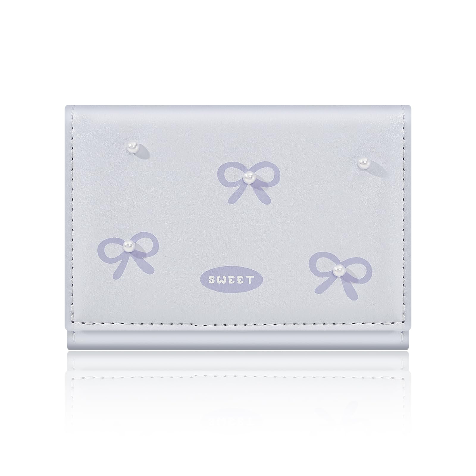 Denovin Small Wallets Woman, Cute Tri-fold Coquette Wallet for Women with Bow Design, Compact Credit Card Holder Purse with ID Window for Coin Cash