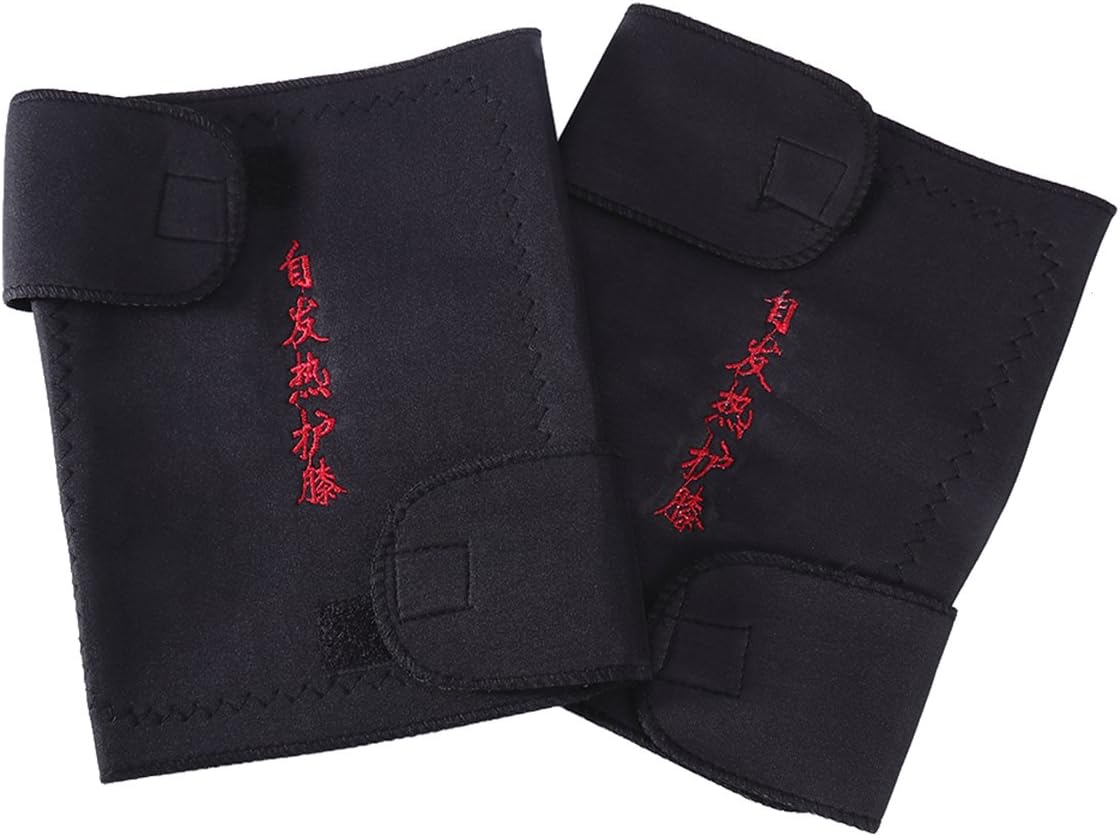 Pair of Self Heating Knee Brace Adjustable Therapy Knee wrap Magnetic Thermal self-Heating Knee pad for Arthritis (Black)