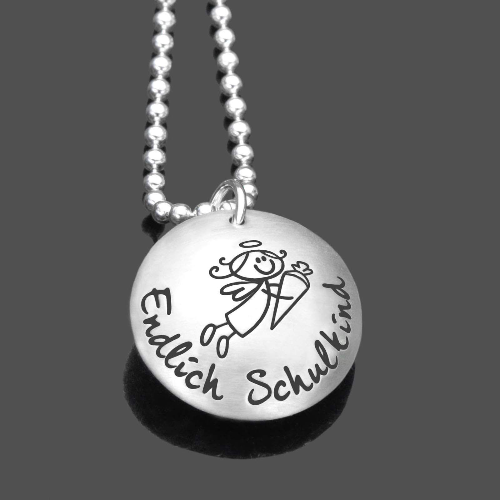 Mädchen Schulbeginn Geschenk personalisiert Schmuck Einschulung MEIN SCHULANFANG Namenskette Schulkind Schutzengel Herzkristall mit Gravur