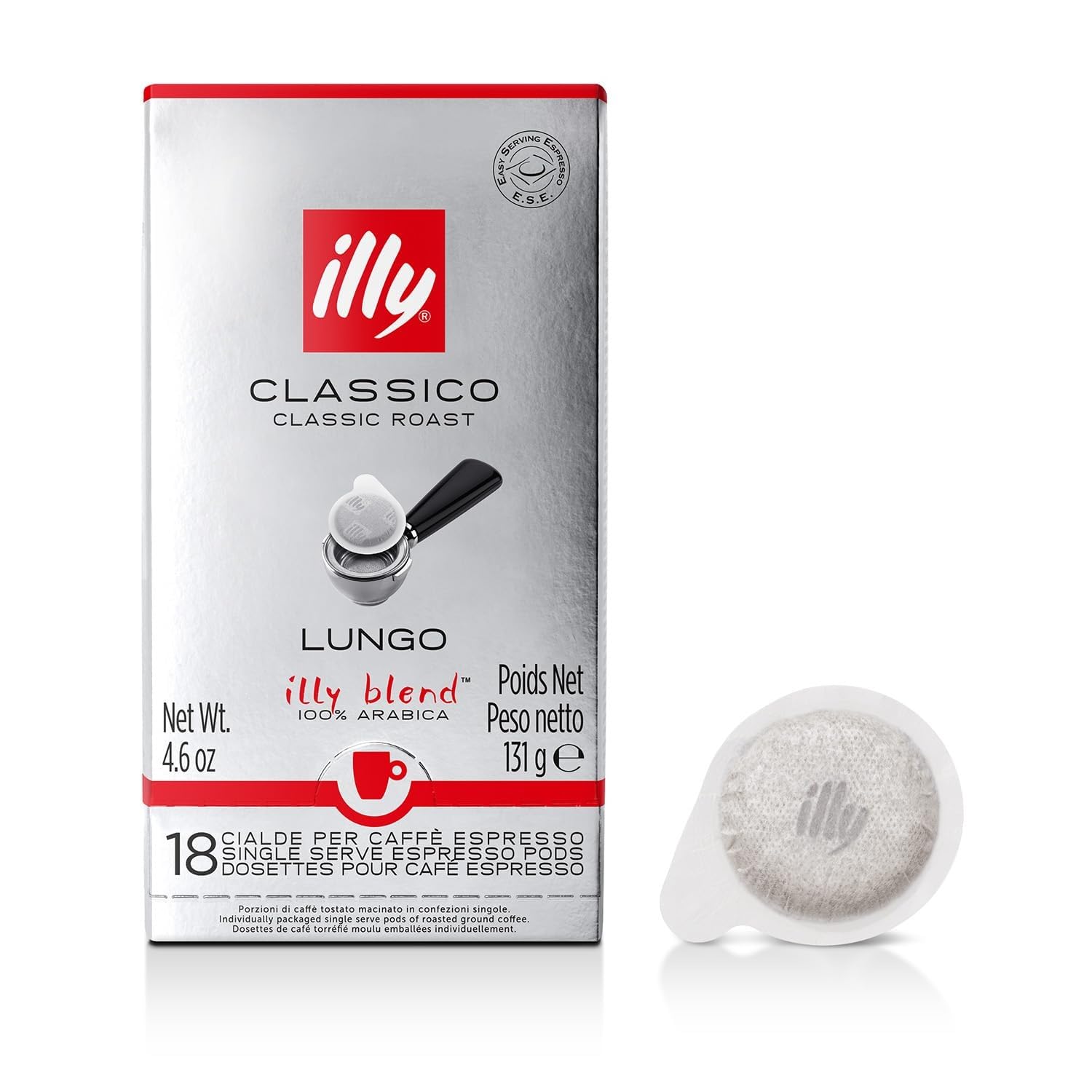 illy E.S.E. Coffee - Single-Serve Coffee Capsules & Pods - Classico Lungo Medium Roast - Notes Of Caramel, Orange Blossom & Jasmine - For E.S.E Coffee Machines - Extraordinary Aroma & Body – 18 Count