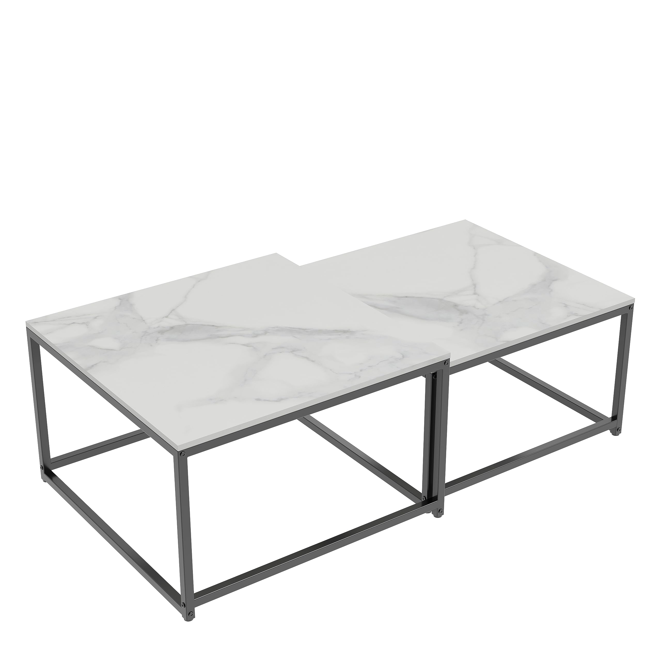 Ceramica Set di 2 Tavolini da Caffè Bianco Quadrato Tavolino da Salotto