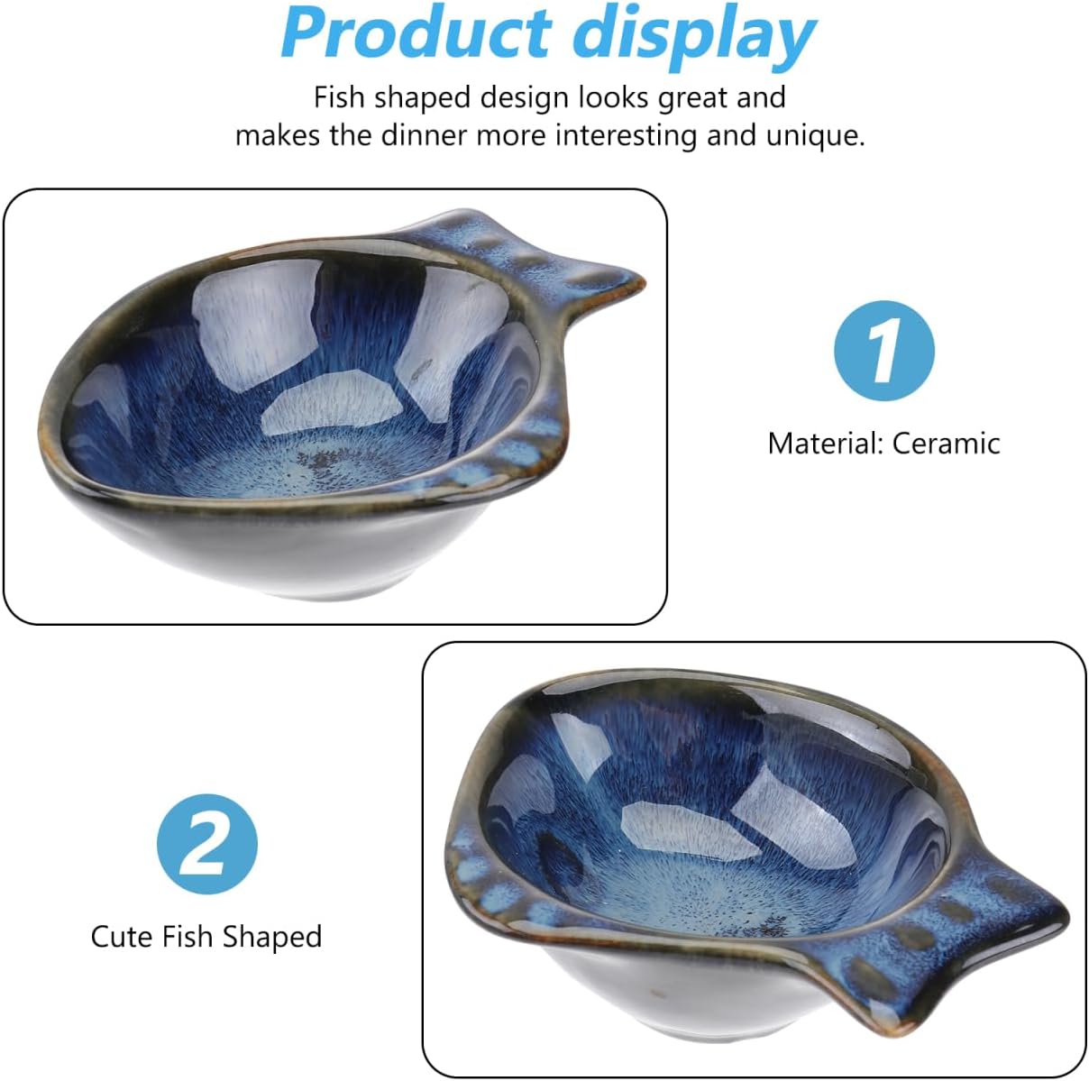 Cabilock Fish Shaped Ceramic Sauce Dish Seasoning Dipping Bowl Small Appetizer Plate for Soy Sauce Vinegar Oil Fruits Nuts Candy Home Kitchen Restaurant Serving 4.33 X 3.34 X 1.57 in