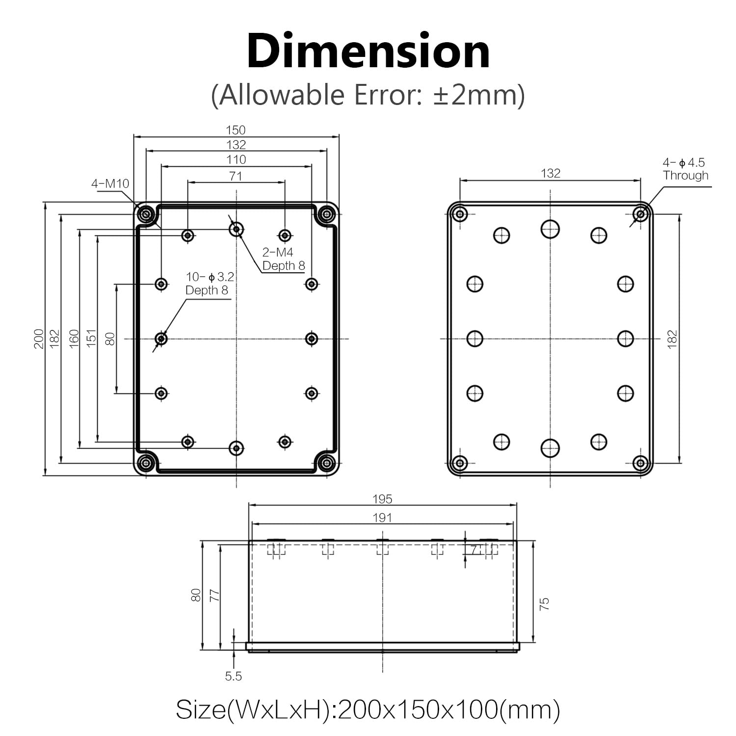 LeMotech IP67 Waterproof Junction Box ABS Plastic Project Box Dustproof Electrical Box Outdoor Enclosure for Electronics DIY Case Gray 7.9X 5.9X 3.9 inch (200x 150x 100 mm)