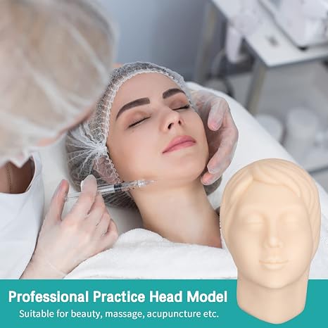 Injection Training Silicone Mannequin Head - Full Soft Silicone with Bones Inside Human Face Facial Skin Practice Model Training Practice for Micro-Plastic Suture Jewelry Display Makeup