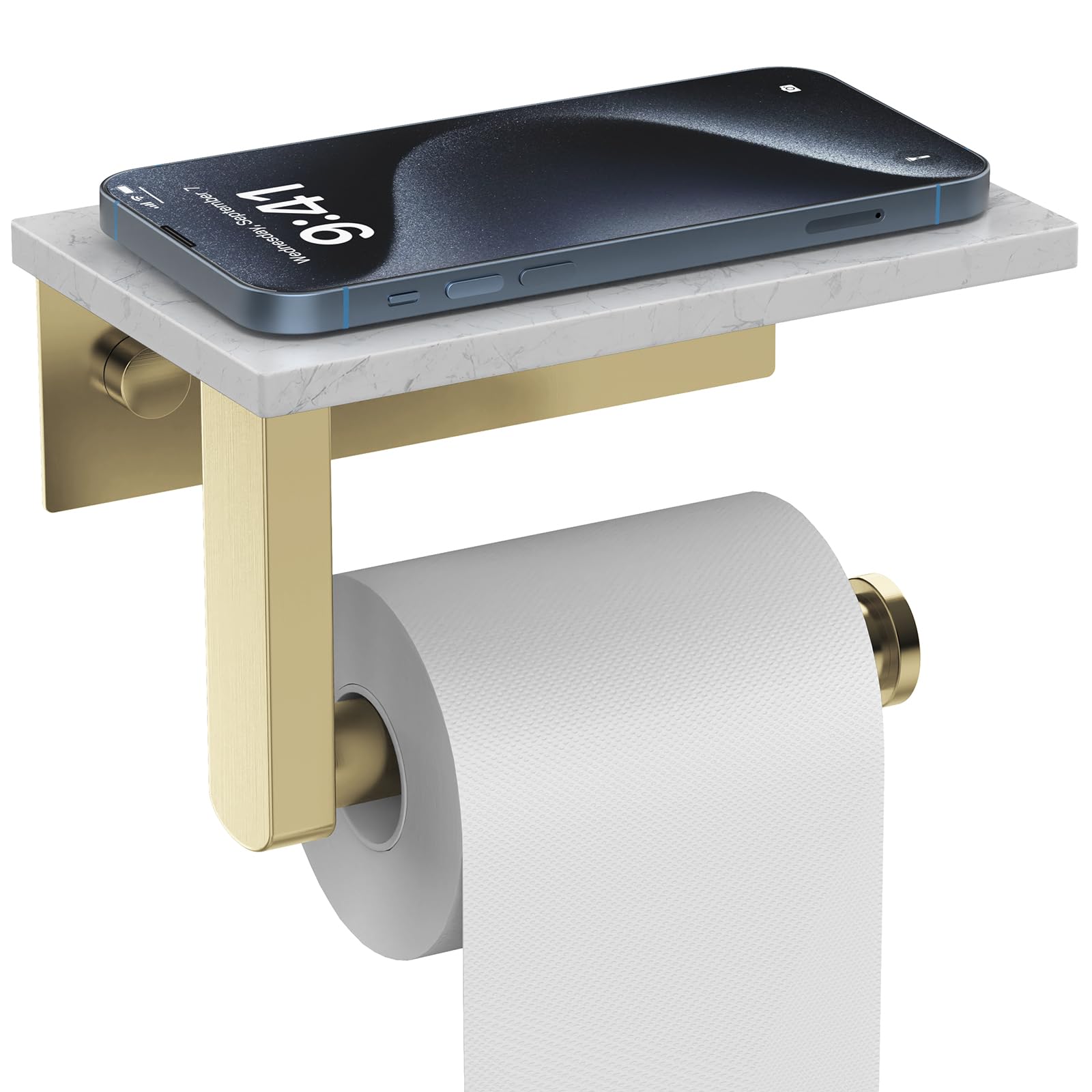 Brushed Nickel Marble Toilet Paper Holder with Shelf Wall Mount — Amazon image 11